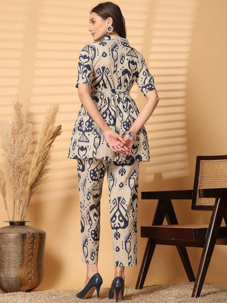 Women Printed Pure Cotton Top With Trousers Co-Ords Set VitansEthnics