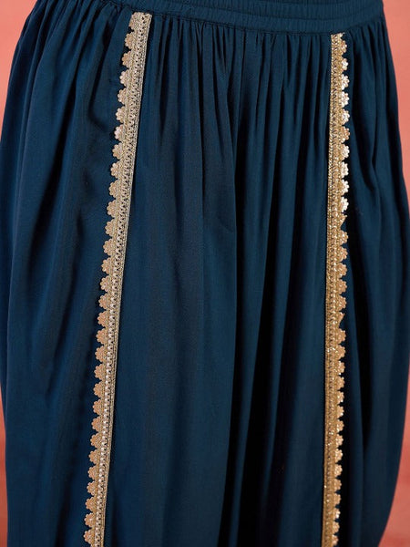 Women Ethnic Motif Embroidered Sequinned A-Line Kurti with Dhoti Pants VitansEthnics