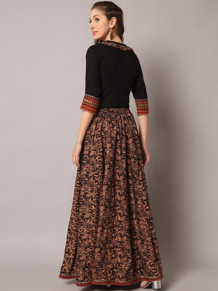 Women Printed Thread Work Maxi Top With Skirt Co-Ord Set VitansEthnics