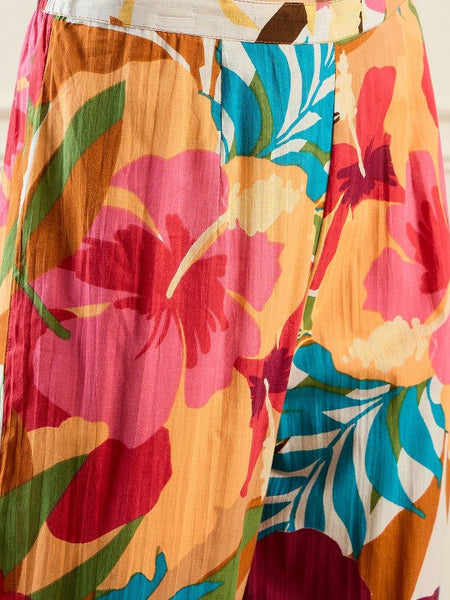Women Floral Printed V-Neck Pure Cotton Tunic With Trouser Co-Ords Set VitansEthnics