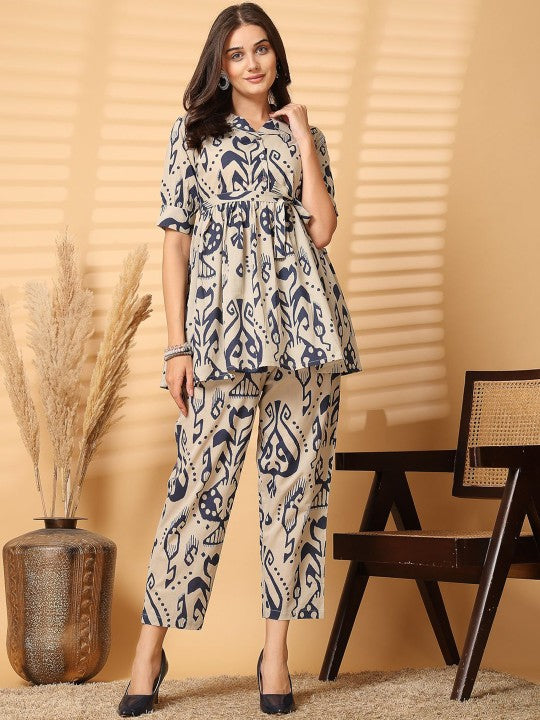 Women Printed Pure Cotton Top With Trousers Co-Ords Set VitansEthnics