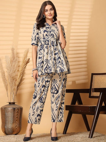 Women Printed Pure Cotton Top With Trousers Co-Ords Set VitansEthnics
