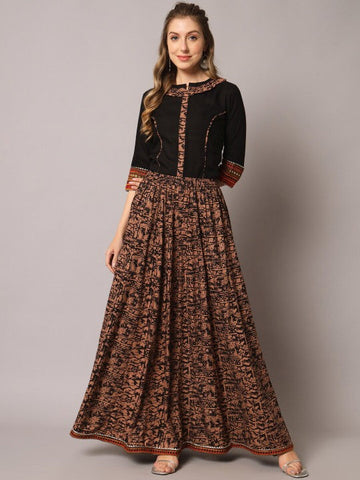 Women Printed Thread Work Maxi Top With Skirt Co-Ord Set VitansEthnics