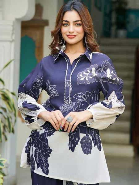 Women Floral Printed Shirt Collar Neck Top With Trousers Co-Ords Set VitansEthnics