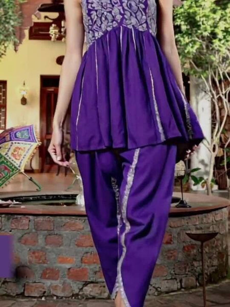 Women Floral Embroidered Empire Sleeveless Fusion Kurti With Dhoti Pants VitansEthnics