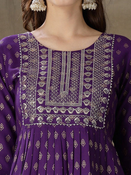 Ethnic Motifs Printed Gotta Patti A Line Fusion Kurti With Dhoti Pants Set VitansEthnics