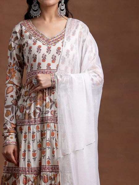 Women V Neck Long Sleeves Floral Printed Panelled Pure Cotton Kurta with Palazzo & Dupatta VitansEthnics