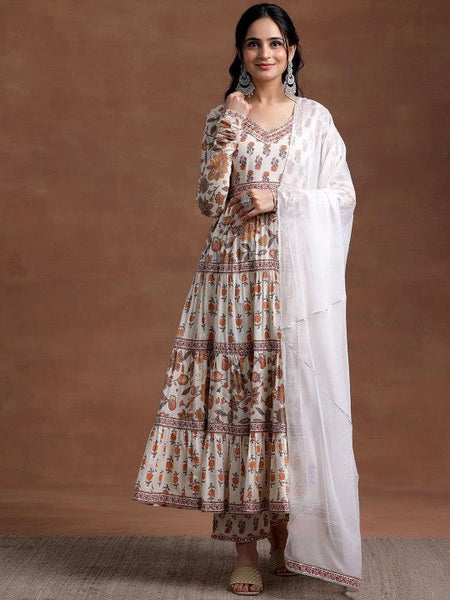 Women V Neck Long Sleeves Floral Printed Panelled Pure Cotton Kurta with Palazzo & Dupatta VitansEthnics