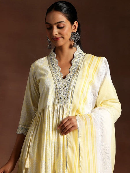 Women Floral Printed Pleated Mirror Work Pure Cotton Kurta with Palazzos & Dupatta VitansEthnics
