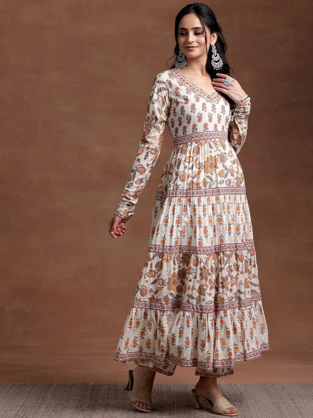 Women V Neck Long Sleeves Floral Printed Panelled Pure Cotton Kurta with Palazzo & Dupatta VitansEthnics