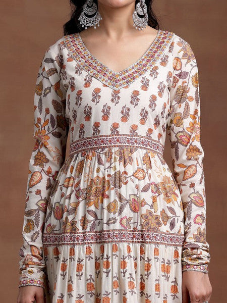 Women V Neck Long Sleeves Floral Printed Panelled Pure Cotton Kurta with Palazzo & Dupatta VitansEthnics