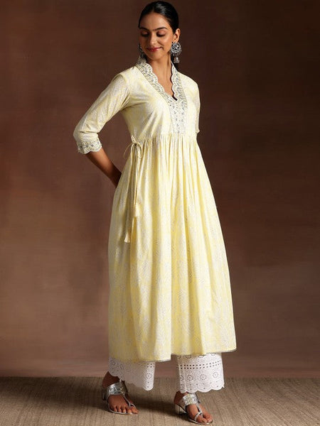 Women Floral Printed Pleated Mirror Work Pure Cotton Kurta with Palazzos & Dupatta VitansEthnics
