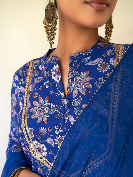 Women Floral Printed Mandarin Collar Gotta Patti Anarkali Kurta With Palazzos & Dupatta VitansEthnics