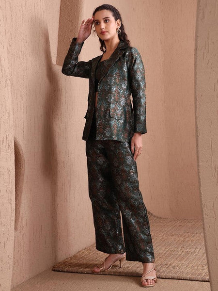 Crop Top With Trousers and Blazer Set for Women | Indian Pant Suit VitansEthnics