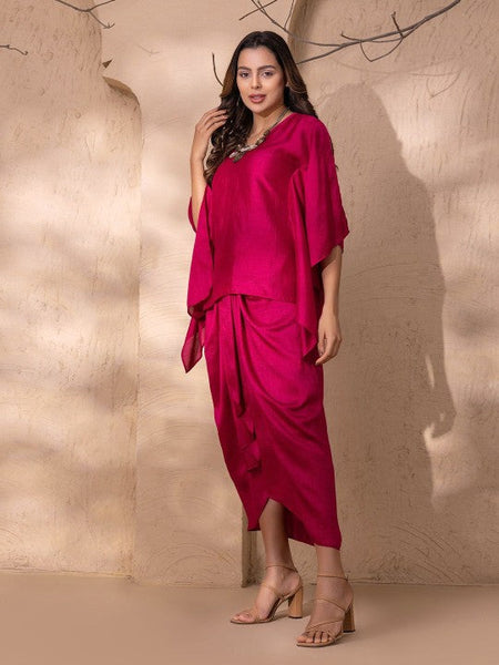 V Neck Kaftan Top with Dhoti Skirt Set VitansEthnics