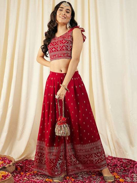 Crop Top With Pleated Palazzo Pants Set vitansethnics