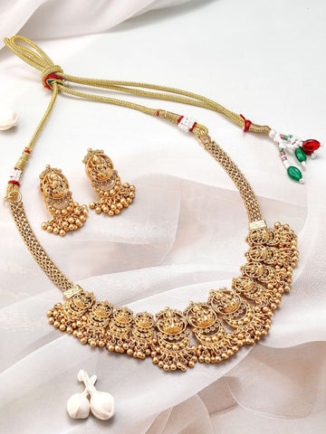 22K Gold-Plated Divine Lakshmi Motif Temple Jewellery Set with Intricate Detailing VitansEthnics