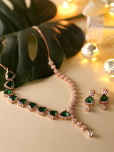 Green Rose Gold-Plated American Diamond CZ Pearl Jewelry Set VitansEthnics