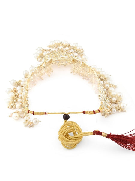 Women Gold Plated Kundan & Pearls Ethnic Choker Necklace Earring Maangtikka & Ring Set Jewellery Set VitansEthnics