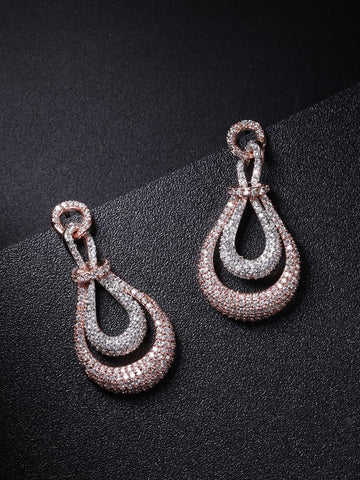Rose Gold-Plated Stone Studded Handcrafted Teardrop Shaped Drop Earrings VitansEthnics