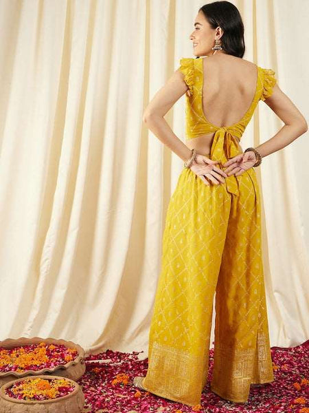 Crop Top With Pleated Palazzo Pants Set vitansethnics