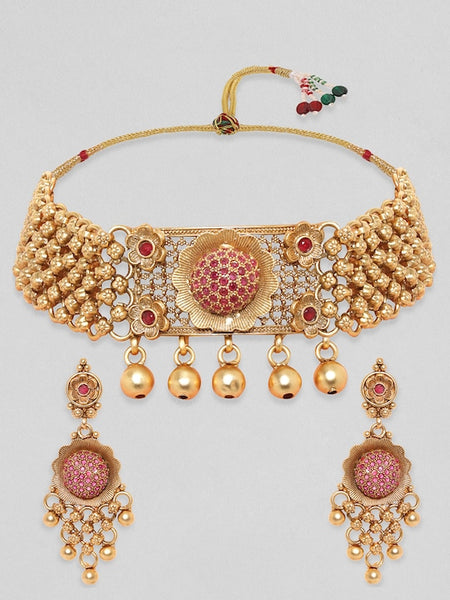 Women Gold Toned and Plated Handcrafted Jewellery Set VitansEthnics