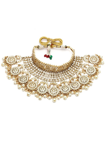 Gold-Plated Kundan-Studded & Beaded Bridal Jewellery Set VitansEthnics
