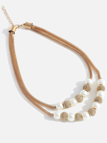 Women Gold-Plated & White Layered Necklace VitansEthnics
