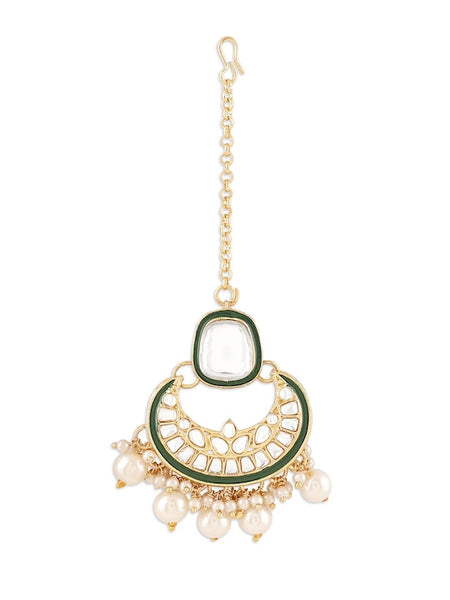 Gold Plated Kundan Studded & Pearls Beaded Jewellery Set VitansEthnics