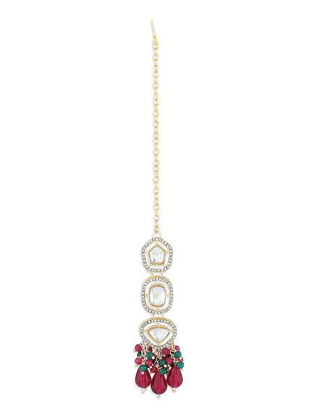 Gold Plated Crystal Studded & Beaded Jewellery Set VitansEthnics