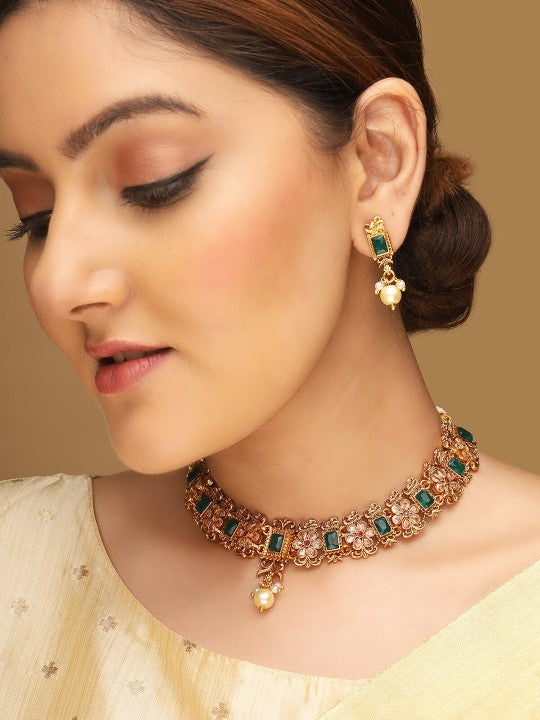 Gold-Plated Intricate Designed Choker Jewellery Set VitansEthnics