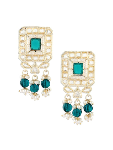 Gold-Plated Kundan-Studded & Beaded Green Choker Jewellery Set VitansEthnics