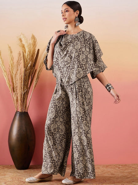 Printed Flared Kurta With Palazzo For Women, Paisley Printed Top & Palazzo Set, Indian Suit Set, Indo Western Outfit, Indian Dress VitansEthnics