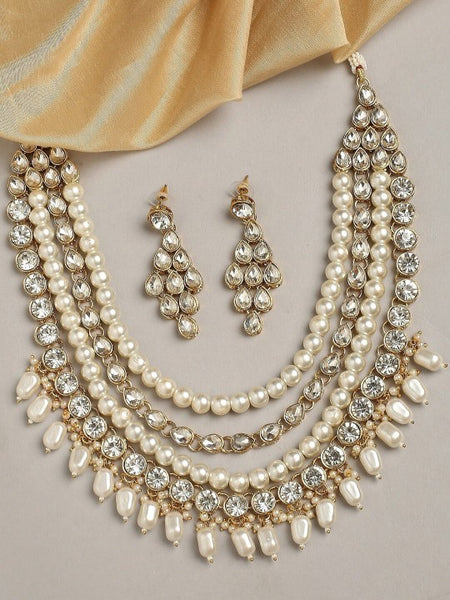 Gold-Plated White Kundan Studded Jewellery Set VitansEthnics