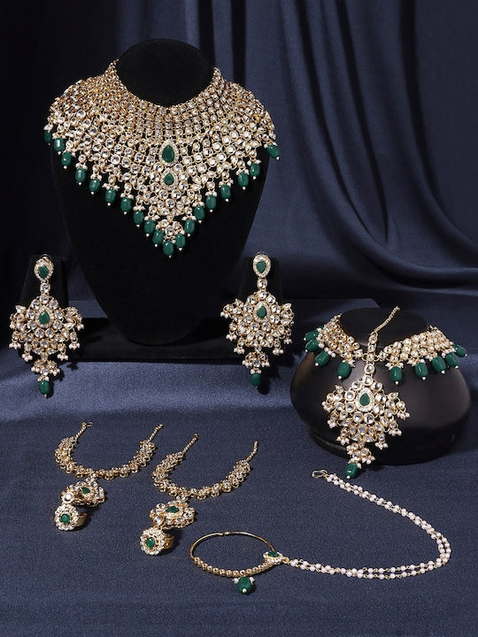 Gold-Plated Stone-Studded & Beaded Bridal Wedding Jewelry Set VitansEthnics