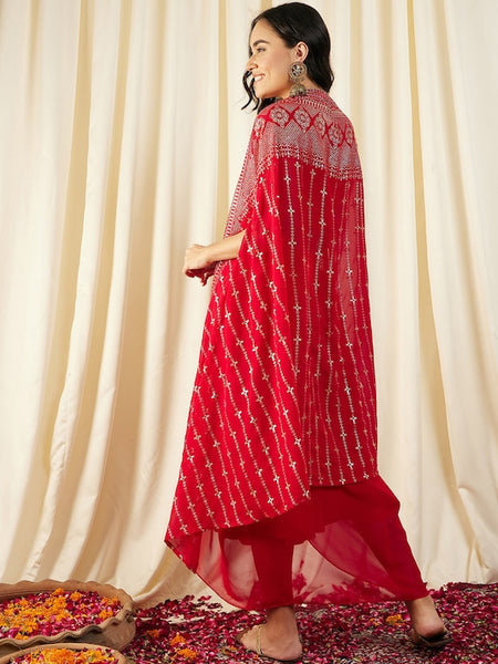 Women Crop Top With Draped Skirt And Shrug set VitansEthnics