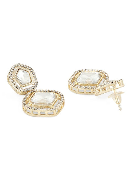 Gold-Plated American Diamond-Studded Necklace With Earrings & Finger Ring VitansEthnics