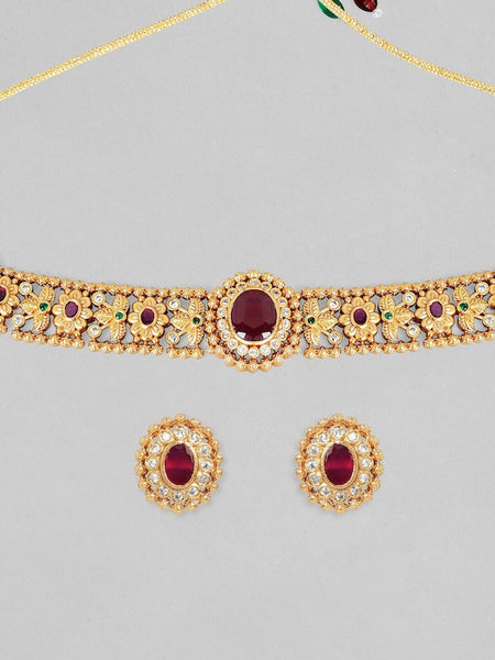 24K Gold Plated Handcrafted Intricate Choker Jewellery Set For Women VitansEthnics
