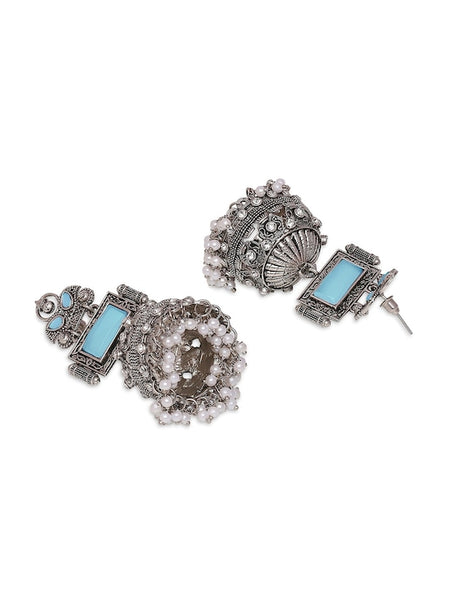 Beaded Dome-Shaped Oxidised Jhumka Drop Earrings VitansEthnics