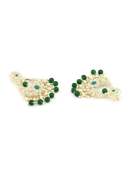 Green & White Gold-Plated Kundan-Studded & Pearl Beaded Bridal Jewellery Set VitansEthnics