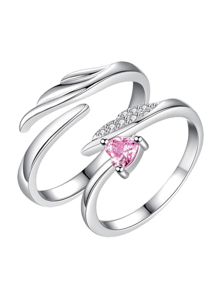 Set Of 2 Silver-Plated CZ-Studded Couple Finger Rings VitansEthnics