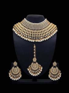 Gold-Plated & White Kundan-Studded & Beaded Bridal Jewelry Set VitansEthnics