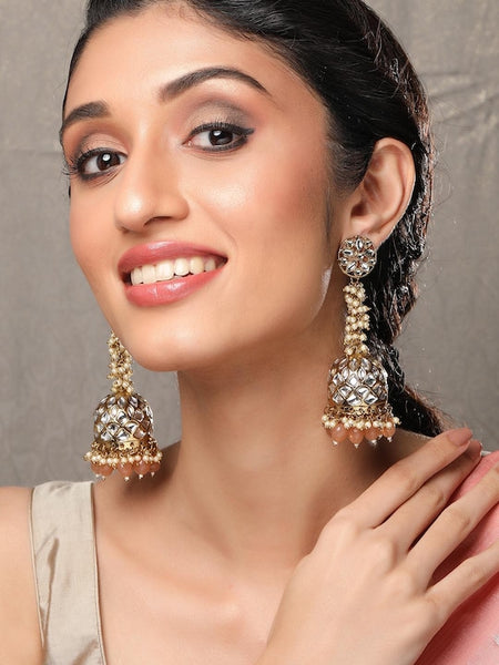 24K Gold-Plated Kundan Contemporary Jhumka Earrings VitansEthnics
