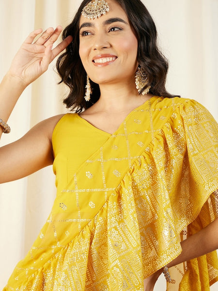 Printed Crop Top with Sharara & Attached Dupatta For Women | Ready to wear Sharara Pant Saree VitansEthnics