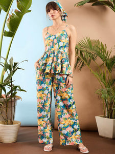 Women Floral Printed V Neck Top & Flared Trousers Co-Ord Set VitansEthnics