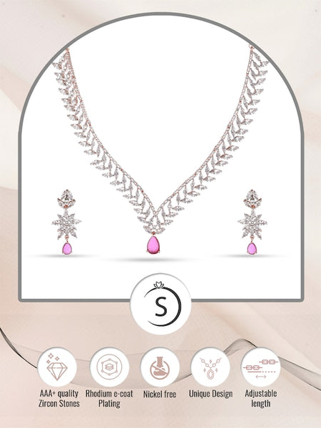 Women Rose Gold-Plated Red & White AD Studded Handcrafted Jewellery Set VitansEthnics