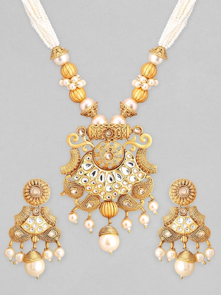 Gold-Plated White Stone Studded Jewelry Set VitansEthnics