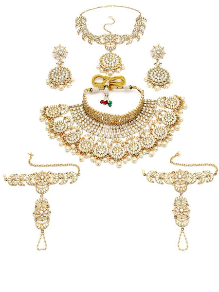 Gold-Plated Kundan-Studded & Beaded Bridal Jewellery Set VitansEthnics