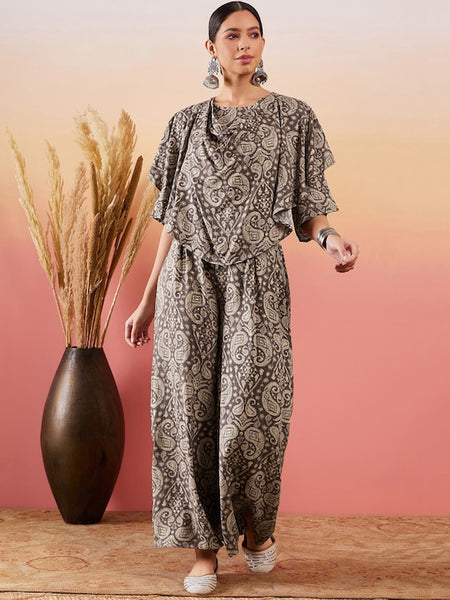 Printed Flared Kurta With Palazzo For Women, Paisley Printed Top & Palazzo Set, Indian Suit Set, Indo Western Outfit, Indian Dress VitansEthnics