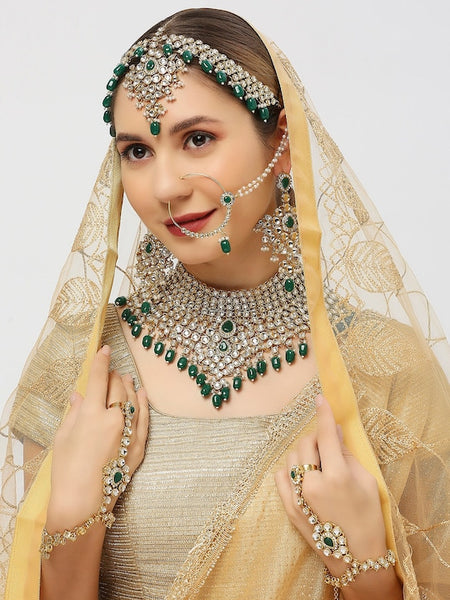Gold-Plated Stone-Studded & Beaded Bridal Wedding Jewelry Set VitansEthnics